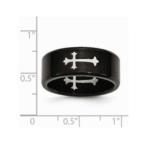 Mens Black Plated Stainless Steel 9mm Brushed Cross Wedding Band Ring