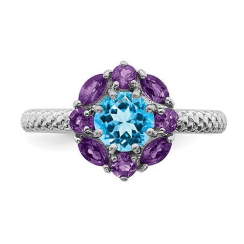 1.60 Carat Blue Topaz and Amethyst Ring in Sterling Silver