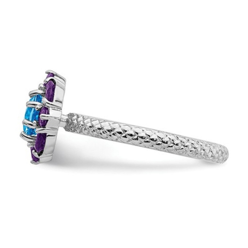 1.60 Carat Blue Topaz and Amethyst Ring in Sterling Silver