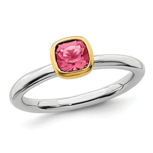 GEM AND HARMONY  3/5 Carat (Ctw) Tourmaline Ring In Sterling Silver With 14K Accents In Pink