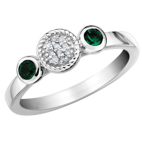 GEM AND HARMONY  Lab Created Emerald Ring With Diamonds 1/5 Carat (Ctw) In Sterling In Silver