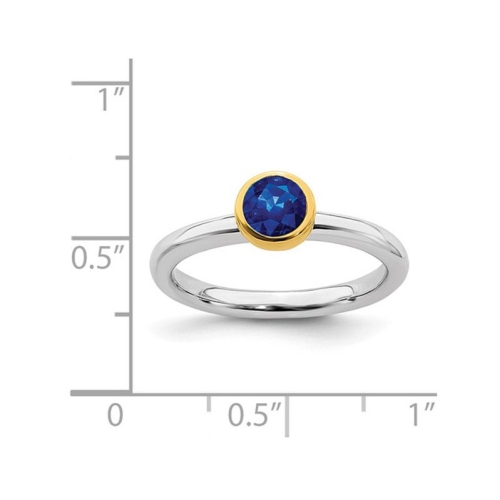 Ladies Lab Created Blue Sapphire Solitaire Ring 1/2 Carat in Sterling Silver with Yelow Gold Plated Accent