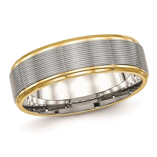 GEM AND HARMONY  Grooved Stainless Steel 6MM Wedding Band Ring With Plating In Yellow