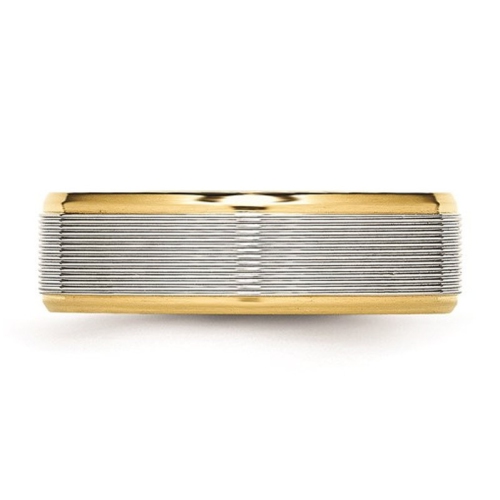 Grooved Stainless Steel 6mm Wedding Band Ring with Yellow Plating