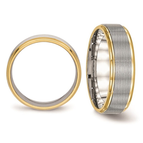 Grooved Stainless Steel 6mm Wedding Band Ring with Yellow Plating