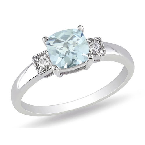 Aquamarine Ring 4/5 Carat with Diamonds in Sterling Silver