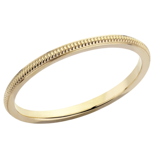 Ladies 14K Yellow Gold 1.50mm Stackable Milgrain Wedding Band Ring