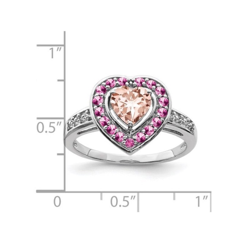 4/5 Carat Morganite Heart Ring in Rhodium Plated Sterling Silver