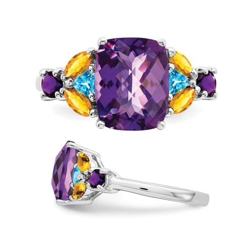 3.00 Carat Amethyst, Citrine and Blue Topaz Ring in Sterling Silver