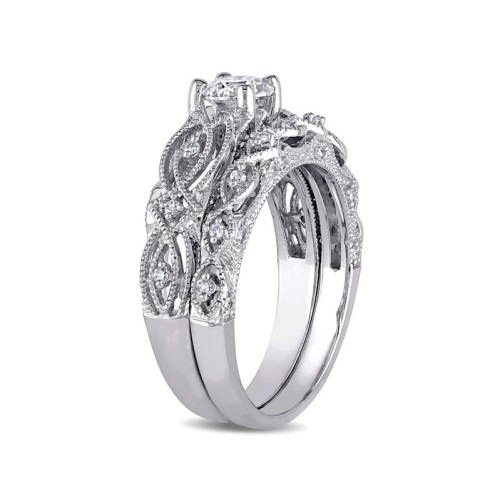 3/4 Carat Diamond Engagement Ring & Wedding Band Set in 10K White Gold