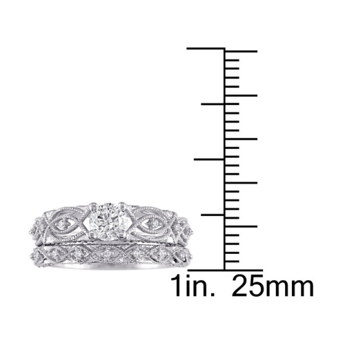 3/4 Carat Diamond Engagement Ring & Wedding Band Set in 10K White Gold