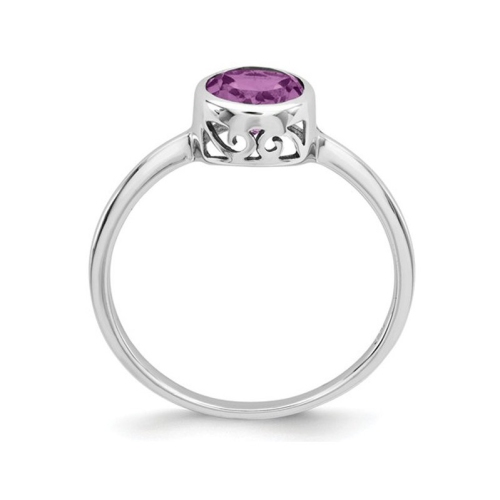 Ladies Solitaire Amethyst Ring 3/4 Carat in Sterling Silver