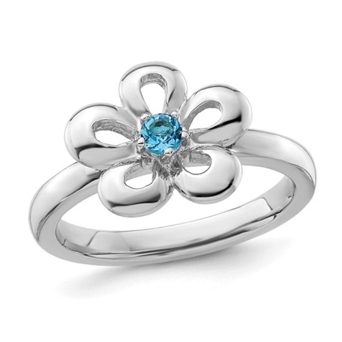 GEM AND HARMONY  1/10 Carat (Ctw) Topaz Flower Ring In Sterling Silver In Blue