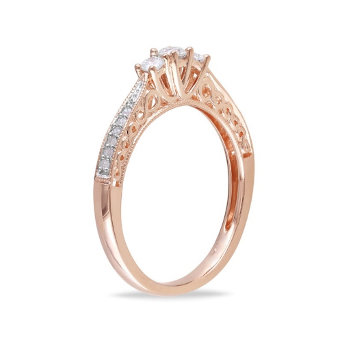 1/4 Carat Three-Stone Diamond Ring 10K Rose Pink Gold