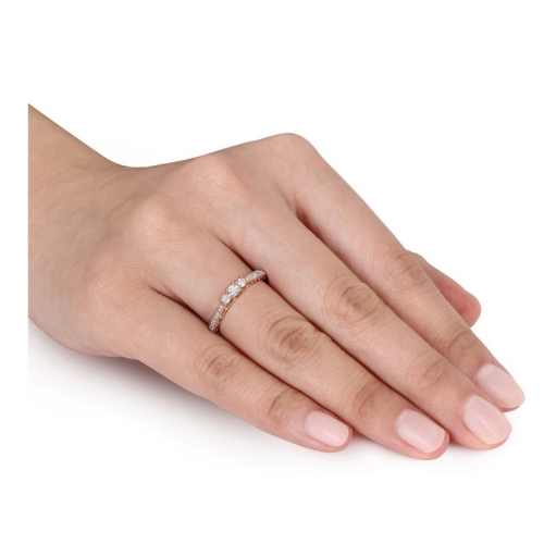 1/4 Carat Three-Stone Diamond Ring 10K Rose Pink Gold