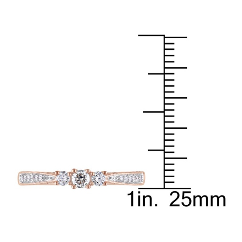 1/4 Carat Three-Stone Diamond Ring 10K Rose Pink Gold