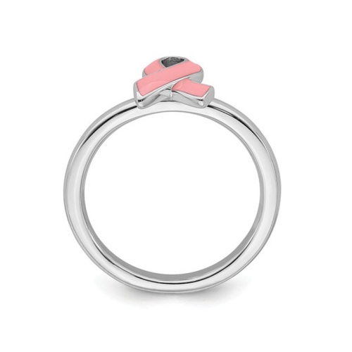 Bague ruban de sensibilisation rose en argent sterling