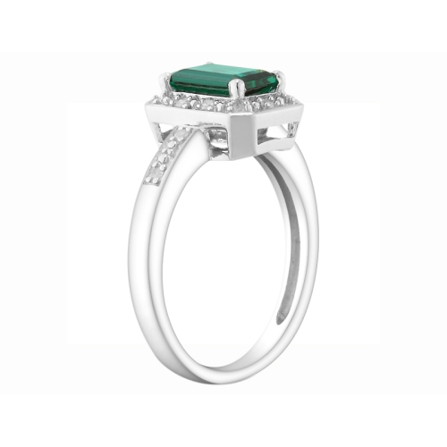 1.00 Carat Lab-Created Emerald Ring with Diamonds in Sterling Silver
