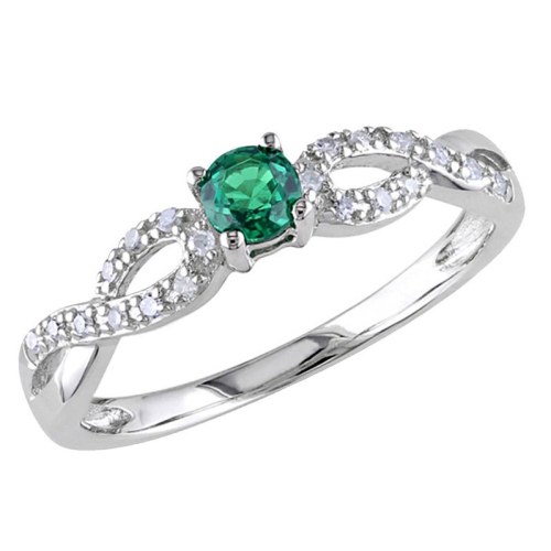 Lab-Created Emerald Infinity Ring with Diamonds 1/5 Carat in Sterling Silver