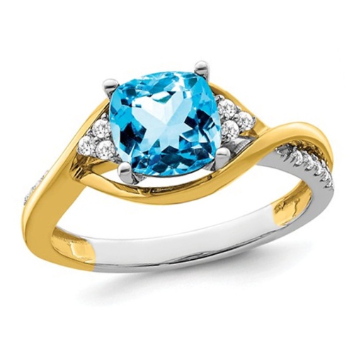 GEM AND HARMONY  1.25 Carat (Ctw) Natural Blue Topaz Ring In 14K And White Gold With Diamonds In Yellow