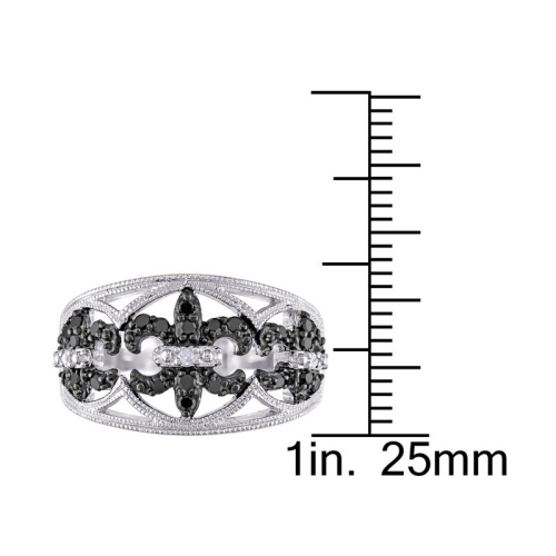 1/4 Carat Black and White Fleur De Lys Diamond Ring in Sterling Silver