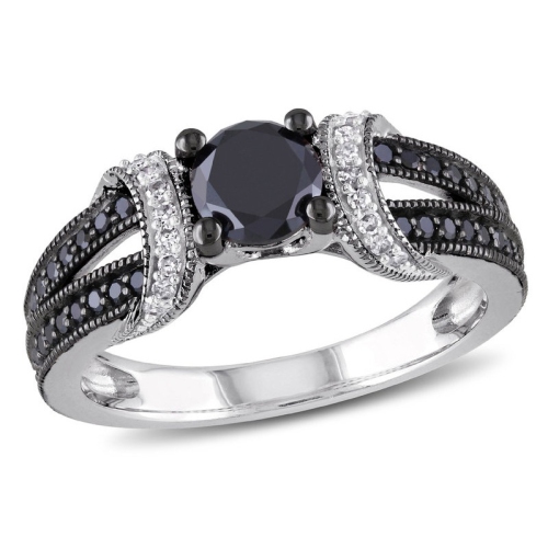 1.00 Carat Black & White Diamond Engagement Ring in Sterling Silver