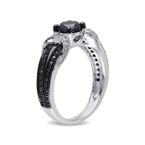 1.00 Carat Black & White Diamond Engagement Ring in Sterling Silver