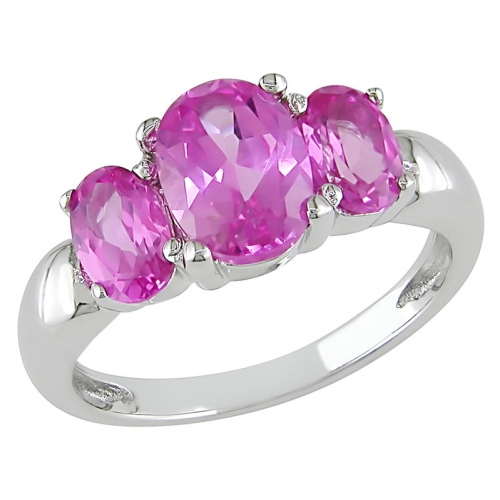Created Pink Sapphire Three-stone Ring 5.0 Carat in Sterling Silver