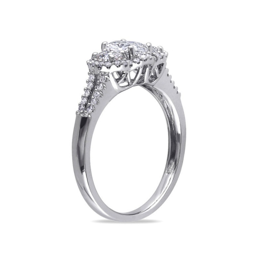 1.00 Carat Three Stone Diamond Engagement Ring 14K White Gold