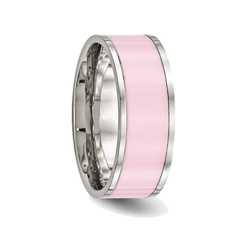 Jonc femme en céramique rose et en acier inoxydable poli 7,5 mm