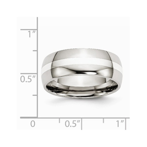 Mens Chisel Stainless Steel 8mm With Sterling Silver Inlay Wedding Band Ring