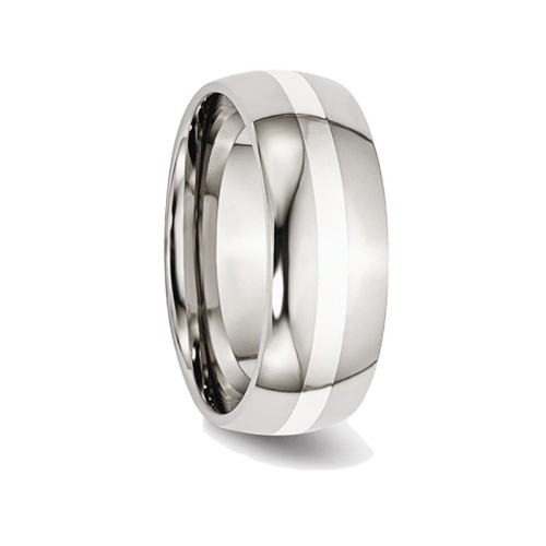 Mens Chisel Stainless Steel 8mm With Sterling Silver Inlay Wedding Band Ring