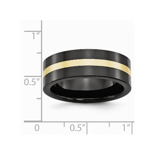 Mens Black Ceramic Wedding Band Ring 8mm with 14K Yellow Gold Inlay