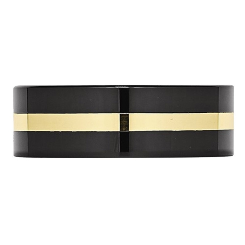 Mens Black Ceramic Wedding Band Ring 8mm with 14K Yellow Gold Inlay