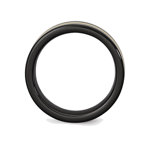 Mens Black Ceramic Wedding Band Ring 8mm with 14K Yellow Gold Inlay