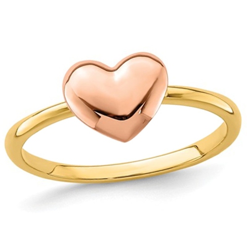 GEM AND HARMONY  14K Rose Pink And Gold Polished Heart Ring In Yellow