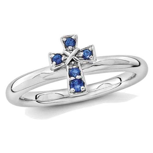 GEM AND HARMONY  1/8 Carat (Ctw) Lab-Created Sapphire Cross Ring In Sterling In Silver