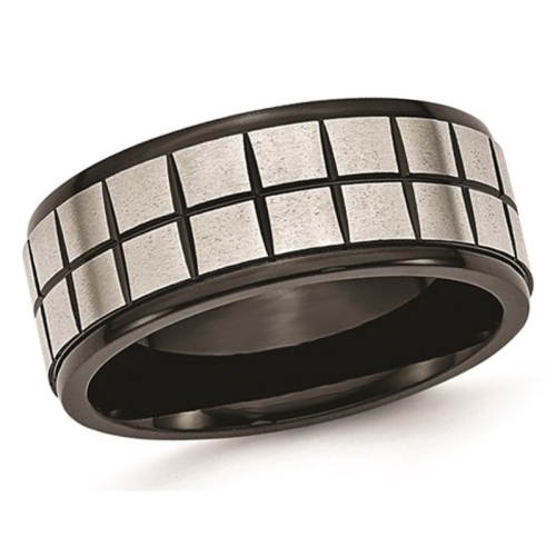 GEM AND HARMONY  Plated Stainless Steel 9MM Brushed Wedding Band Ring In Black