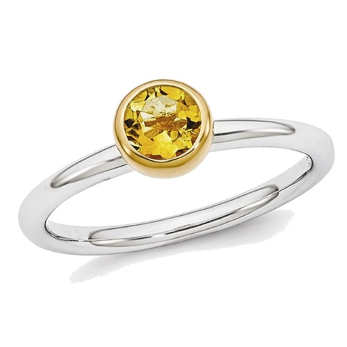 GEM AND HARMONY  2/5 Carat (Ctw) Citrine Ring In Sterling Silver With Accent In Gold
