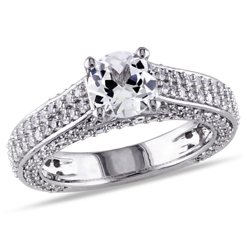 Created White Sapphire 3 1/6 Carat Engagement Ring In Sterling Silver