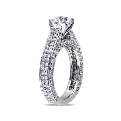 Created White Sapphire 3 1/6 Carat Engagement Ring In Sterling Silver