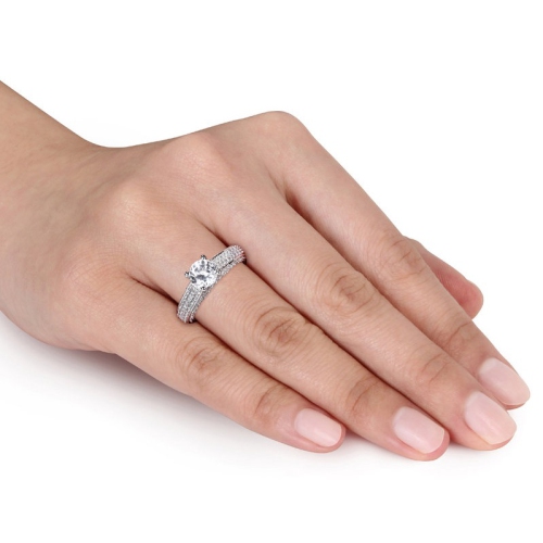 Created White Sapphire 3 1/6 Carat Engagement Ring In Sterling Silver
