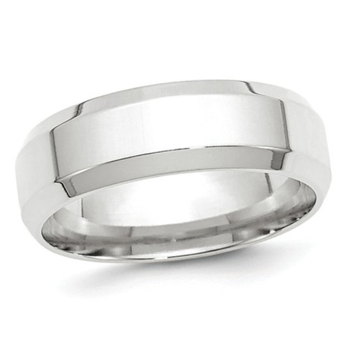 GEM AND HARMONY  Mens 10K Gold 7MM Comfort Fit Wedding Band Ring With Bevel Edge In White