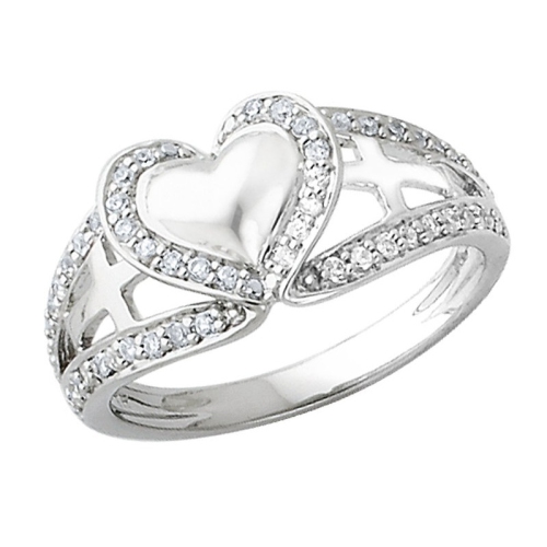 GEM AND HARMONY  Pure Heart Ring In Sterling With Synthetic Cubic Zirconia (Cz) In Silver