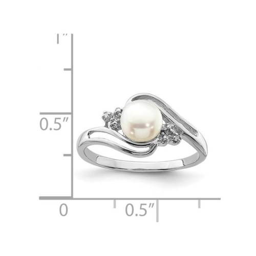 Freshwater Cultured 6mm Button Pearl Ring in Sterling Silver with Accent Diamonds