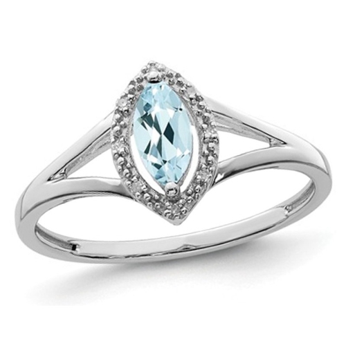GEM AND HARMONY  1/5 Carat (Ctw) Marquise-Cut Aquamarine Ring In Sterling In Silver