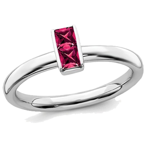 GEM AND HARMONY  1/3 Carat (Ctw) Princess Cut Lab Created Ruby Ring In Sterling In Silver