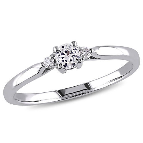 GEM AND HARMONY  Created Sapphire 1/4 Carat (Ctw) Ring With Diamonds In Sterling Silver In White