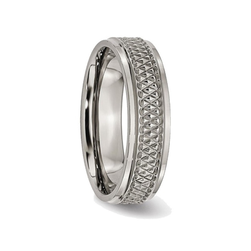 Mens Titanium Ridged Edge Weave 6mm Wedding Band Ring
