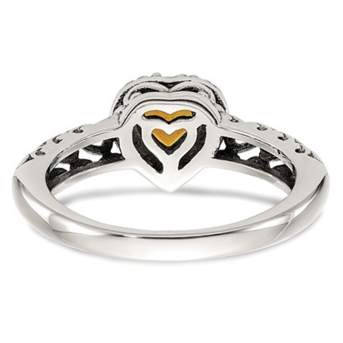 Antiqued Natural Citrine Heart Ring in Sterling Silver with 14K Gold Accents